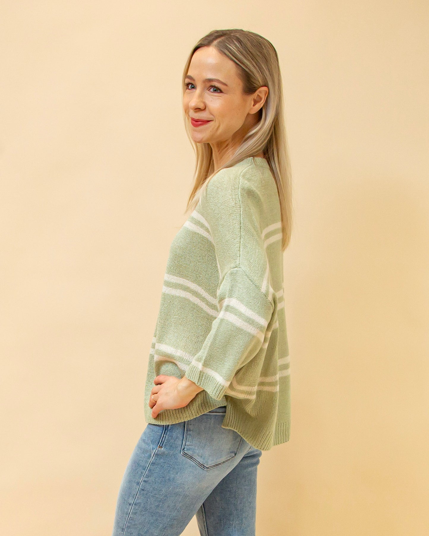 Simple Path Stripe Sweater in Sage (8931861332219)