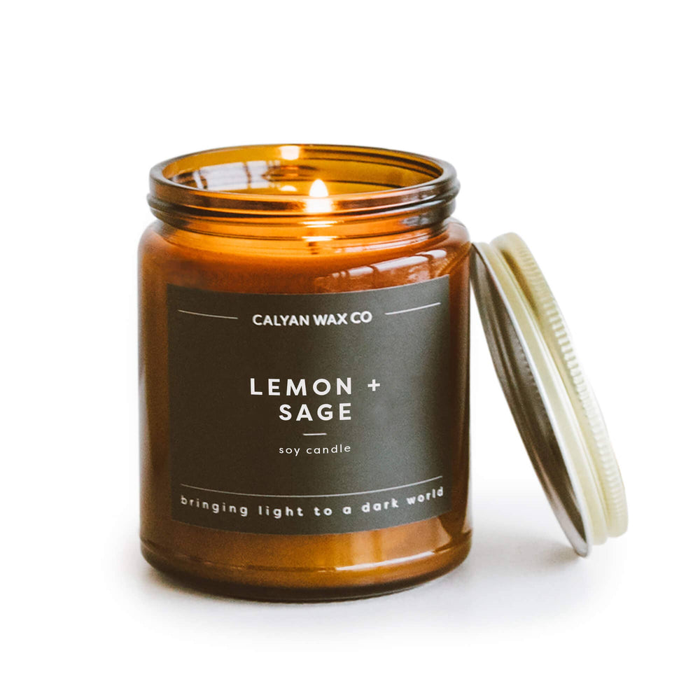 Lemon + Sage - Amber Jar Soy Candle (8921850544379)