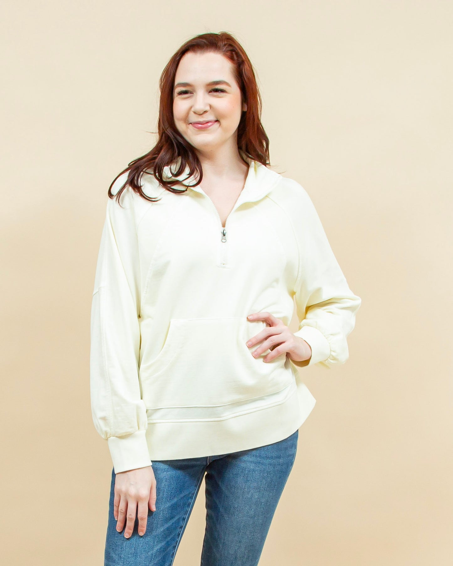 Catch Me Cozy Zip Pullover in Ivory (8931827876091)