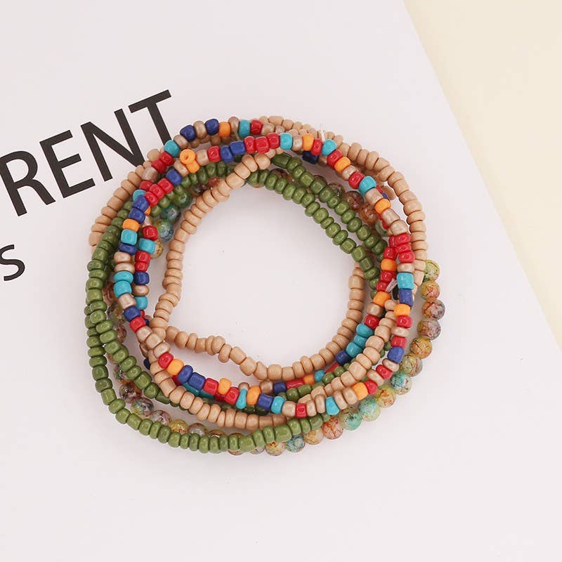 CONFETTI BEADED STRANDS STRETCH BRACELETS | 40B5130: Olive (9062068486395)