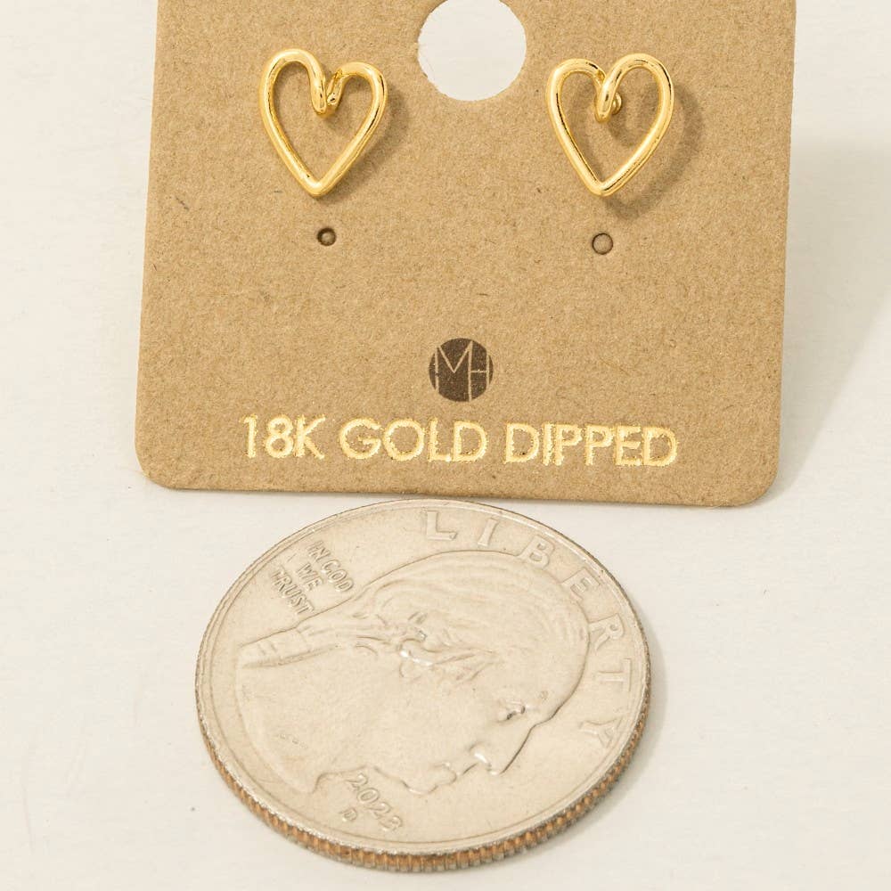 Gold Dipped Wire Heart Stud Earrings: G (9090434564347)