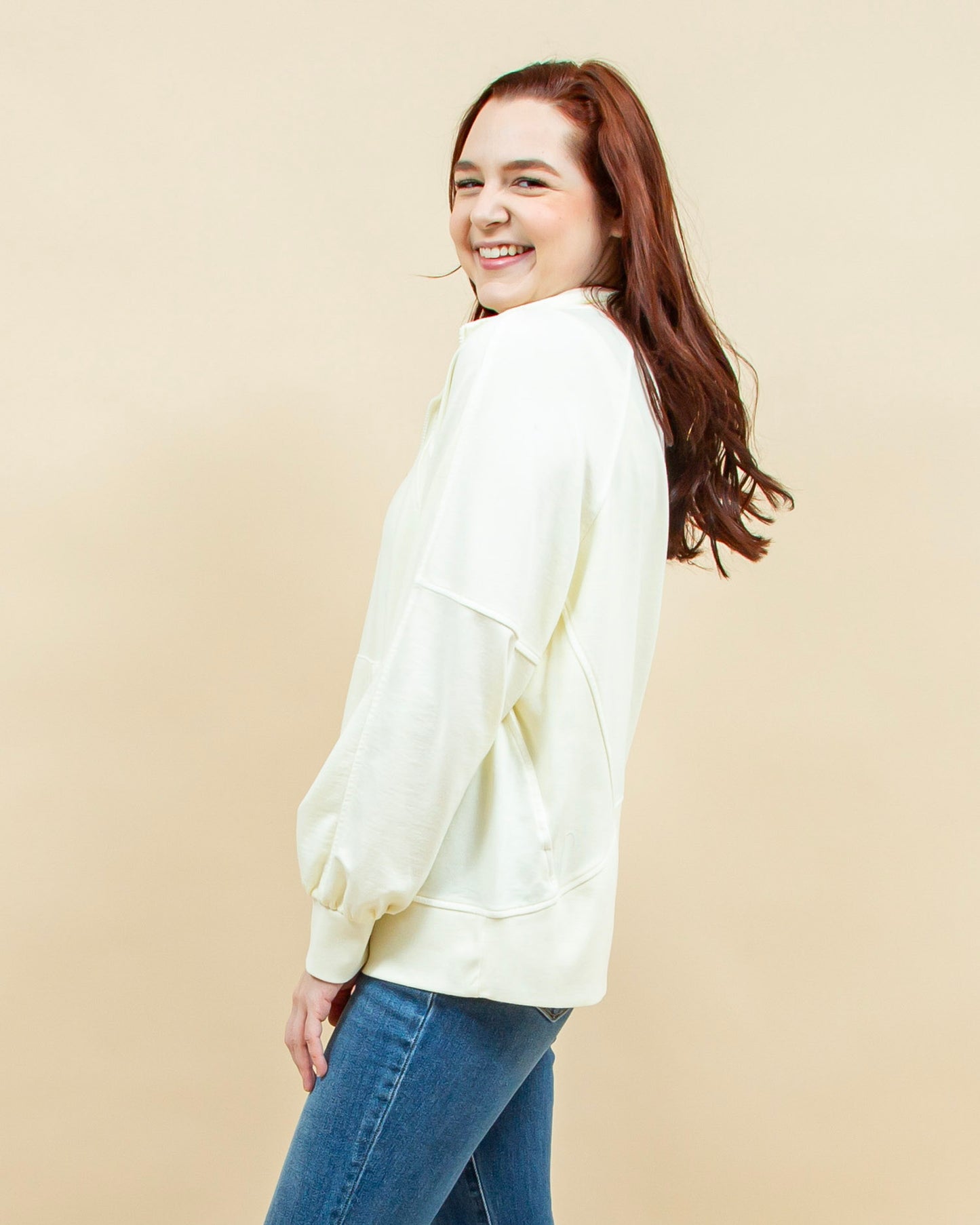 Catch Me Cozy Zip Pullover in Ivory (8931827876091)