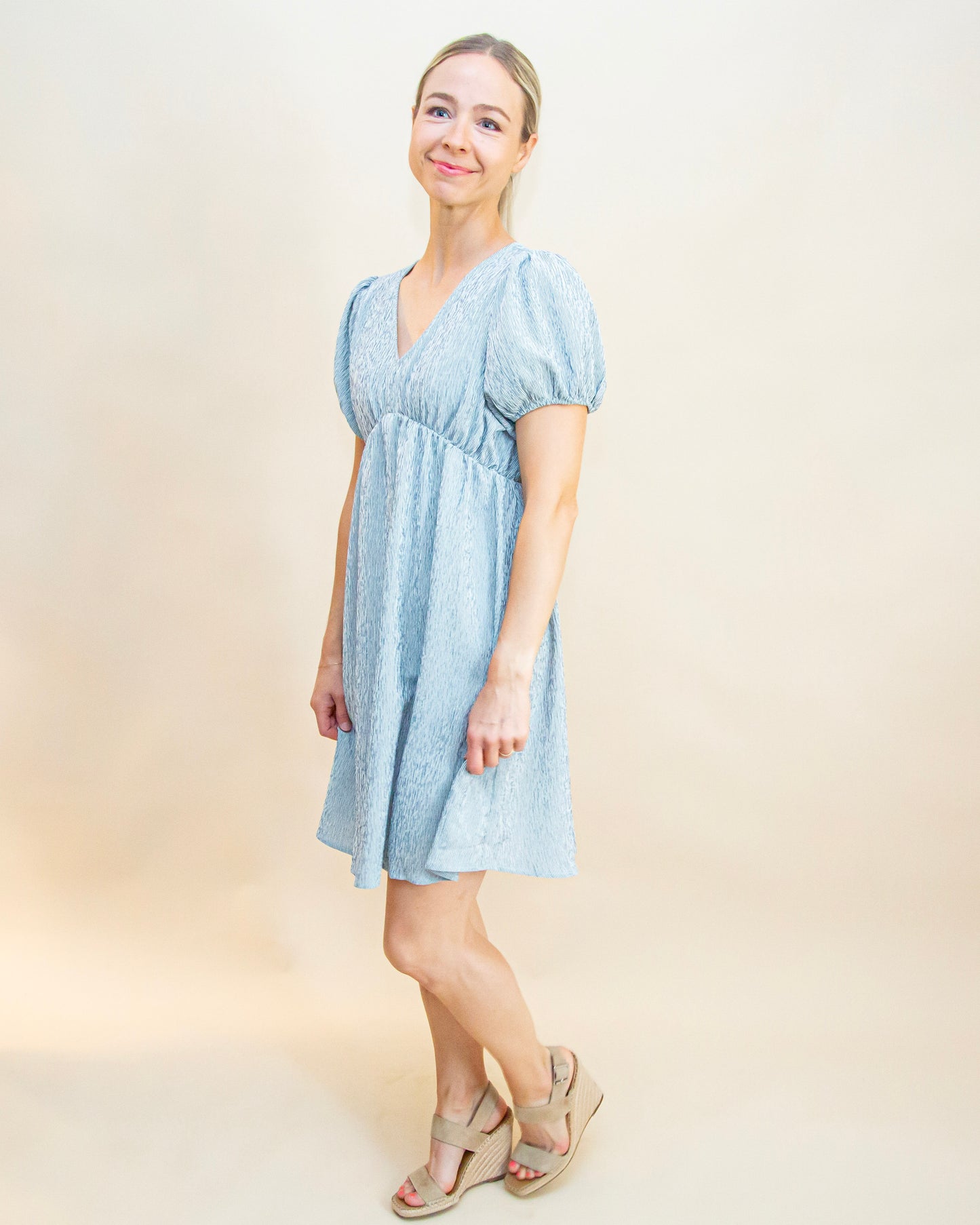 Peek-A-Boo Dress in White/Navy Stripe (8965988253947)