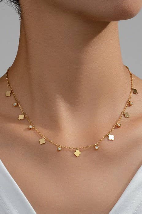 TITANIUM  STEEL NON-TARNISH MINI CLOVER NECKLACE | 40NK376: Gold (9062068322555)