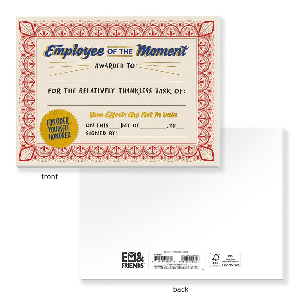 Employee of the Moment Certificate Notepad (Refresh) (8990077288699)