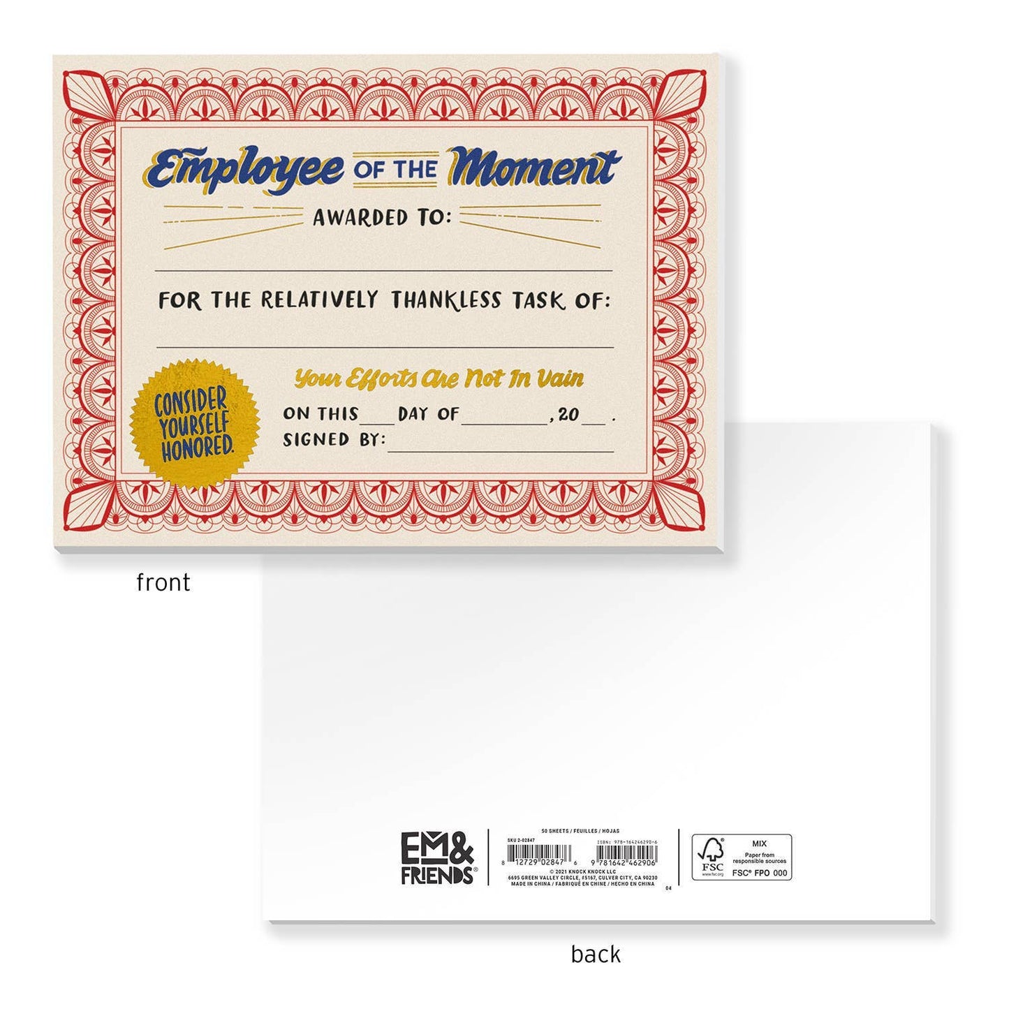 Employee of the Moment Certificate Notepad (Refresh) (8990077288699)