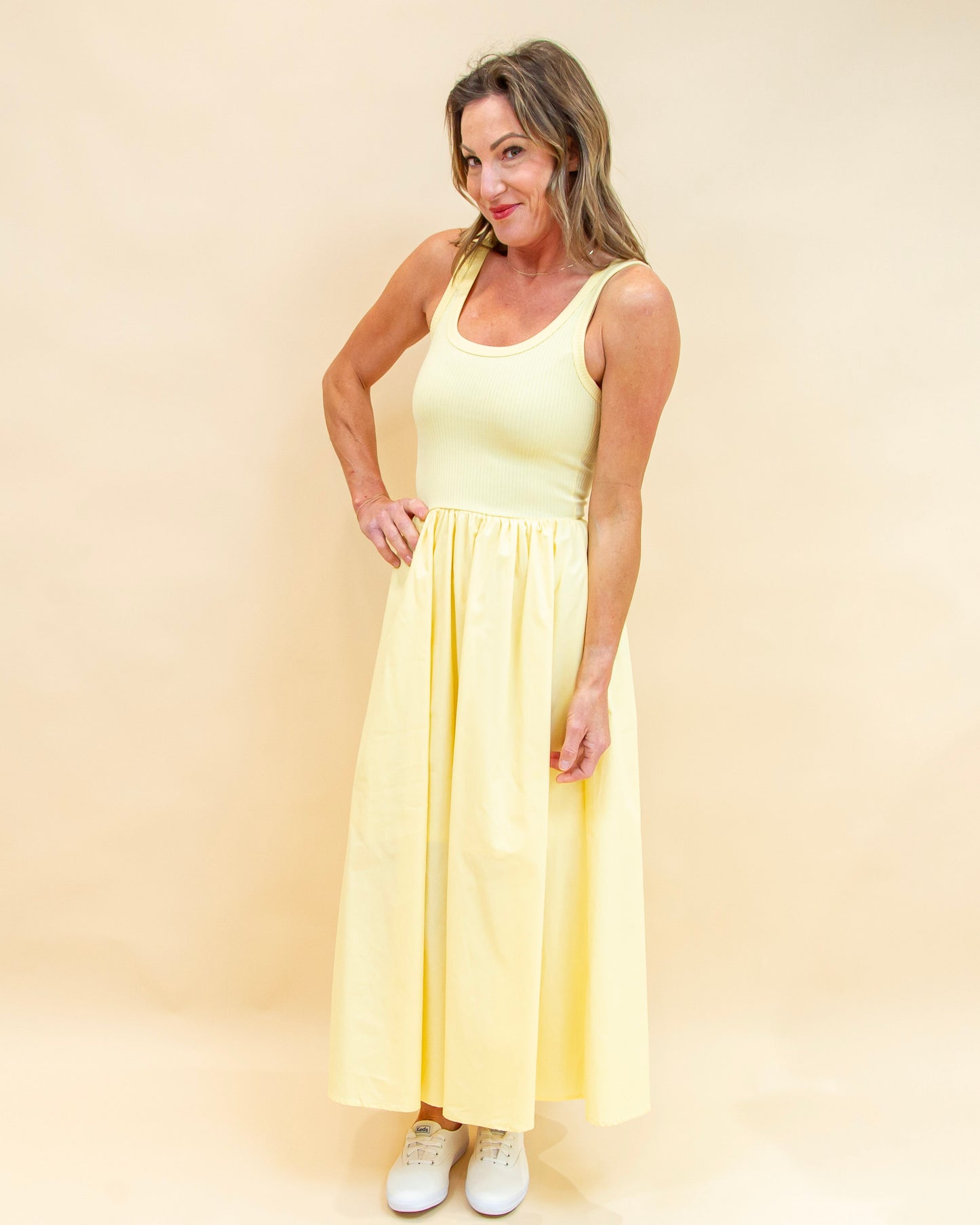 Hello Happy Midi Dress  in Light Yellow (8955542896891)