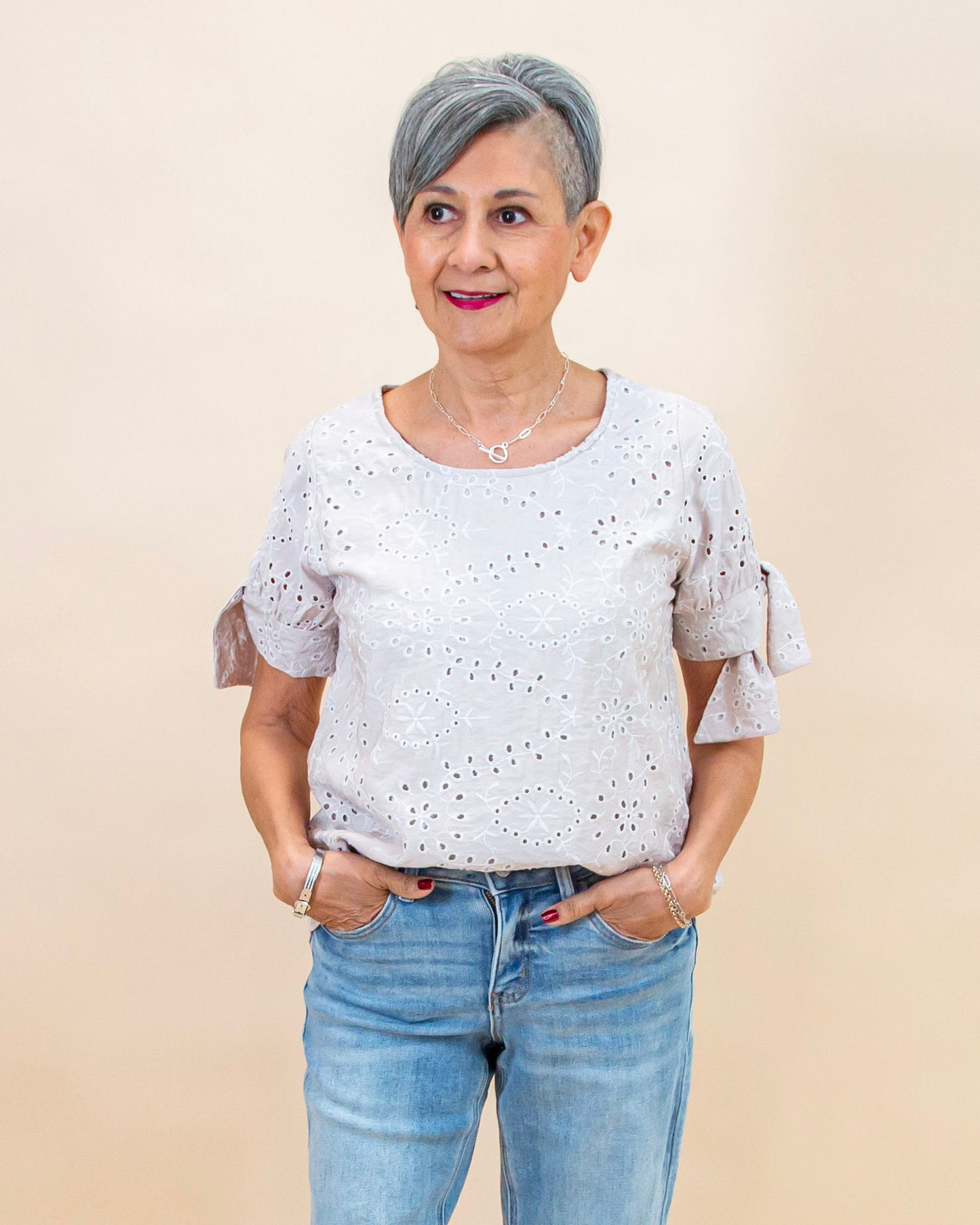 Sweet Ties Lace Top in Taupe (8992696533243)