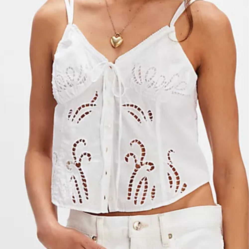 Sweet Sammi Eyelet Top in Lucient White (8965242913019)
