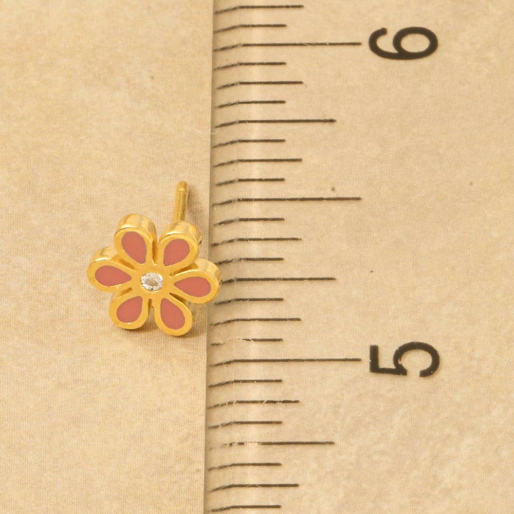 Gold Dipped Enamel Flower Stud Earrings: MI (9090434334971)