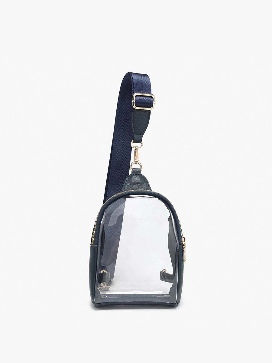 Ellen Clear Sling Bag w/ Guitar Strap in Navy (8775069204731)