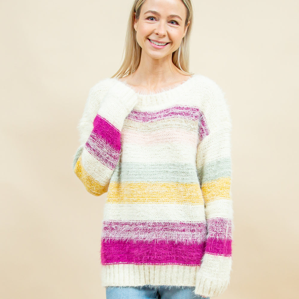 Bright Side Sweater in Cream-Multi Stripe (8921867583739)