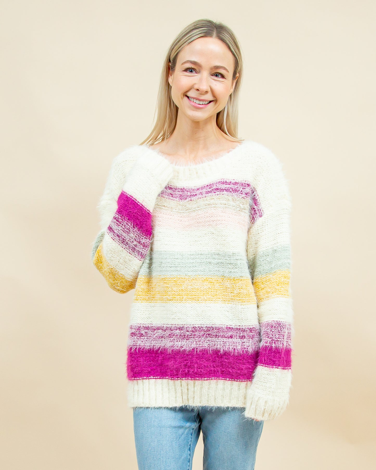 Bright Side Sweater in Cream-Multi Stripe (8921867583739)