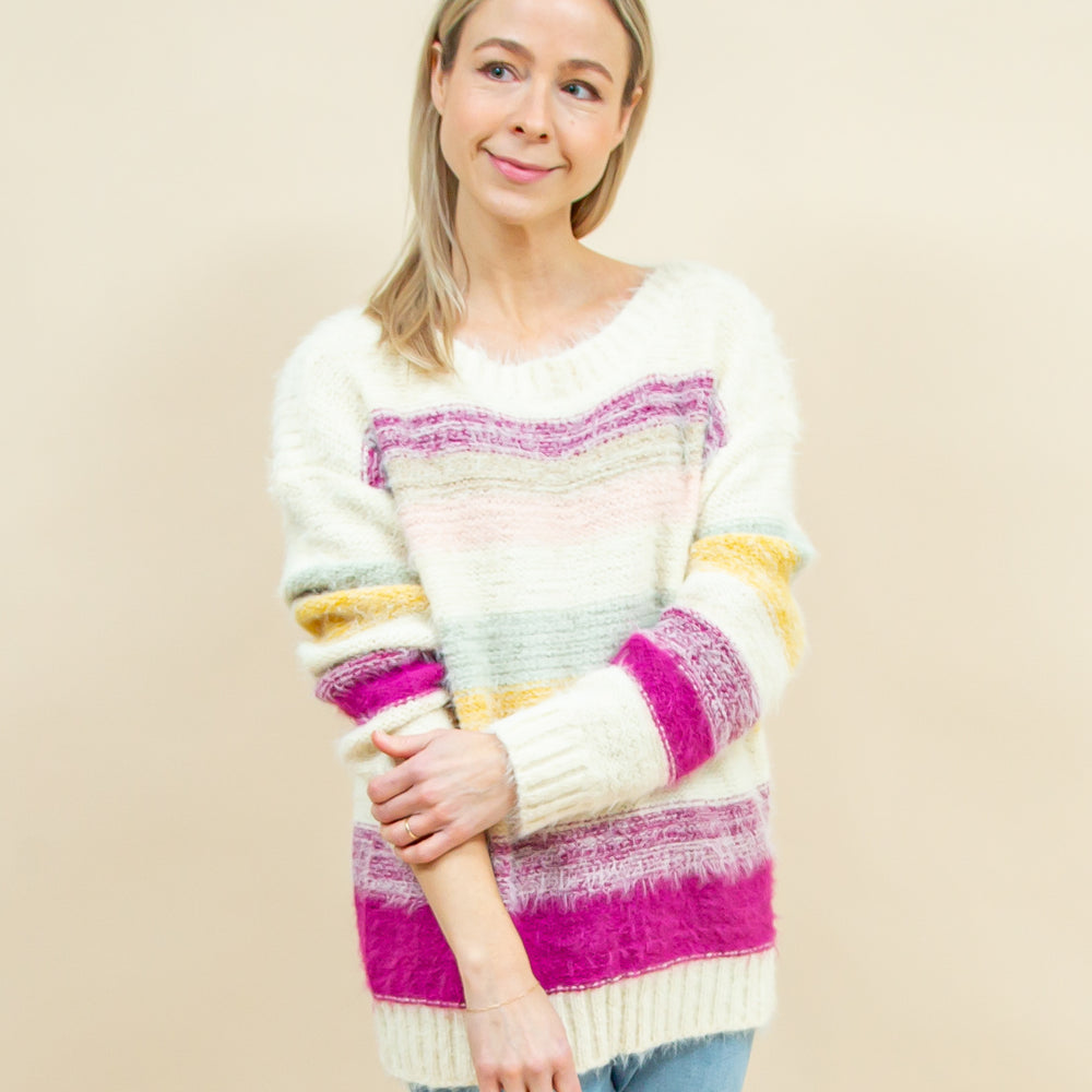 Bright Side Sweater in Cream-Multi Stripe (8921867583739)