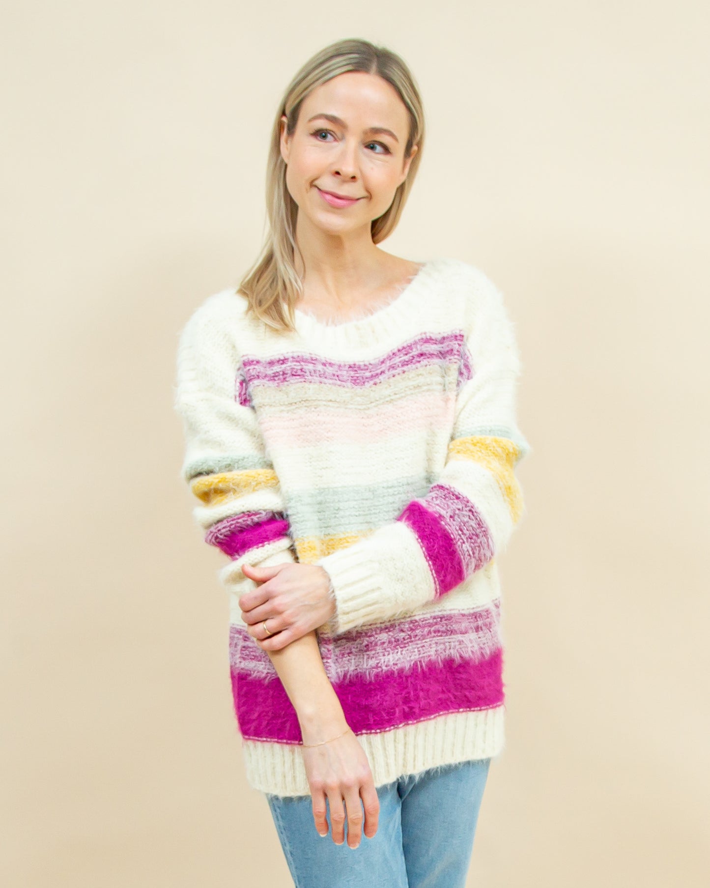 Bright Side Sweater in Cream-Multi Stripe (8921867583739)