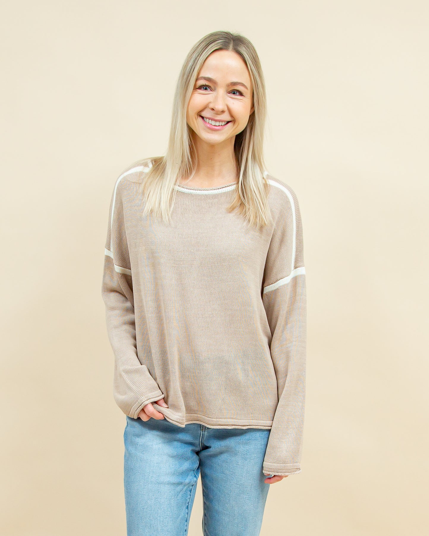 True to Comfort Sweater in Tan/Cream (8921867780347)