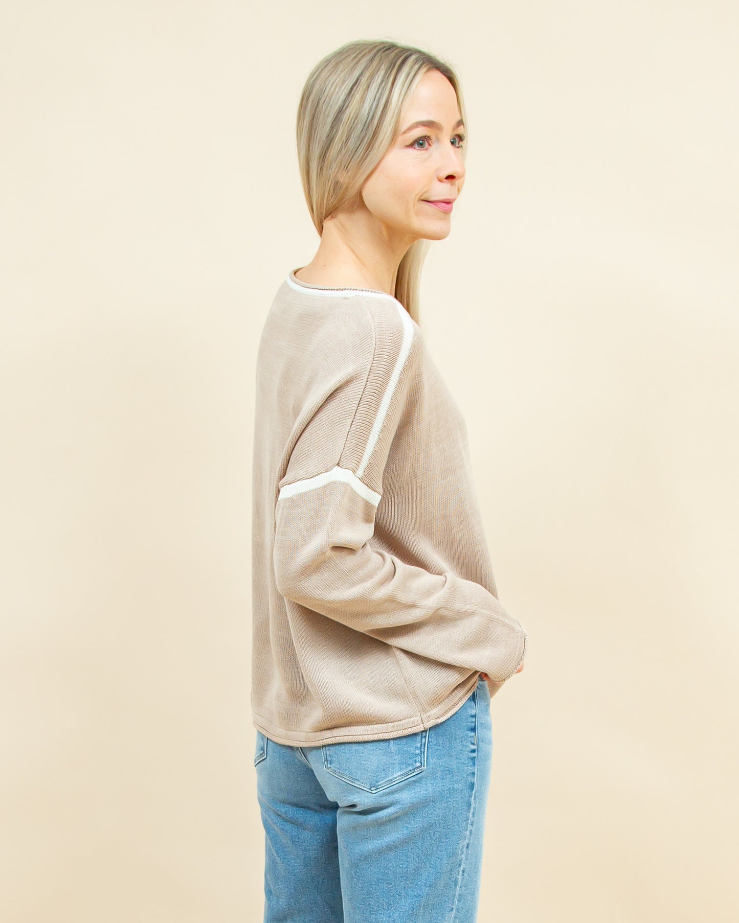 True to Comfort Sweater in Tan/Cream (8921867780347)