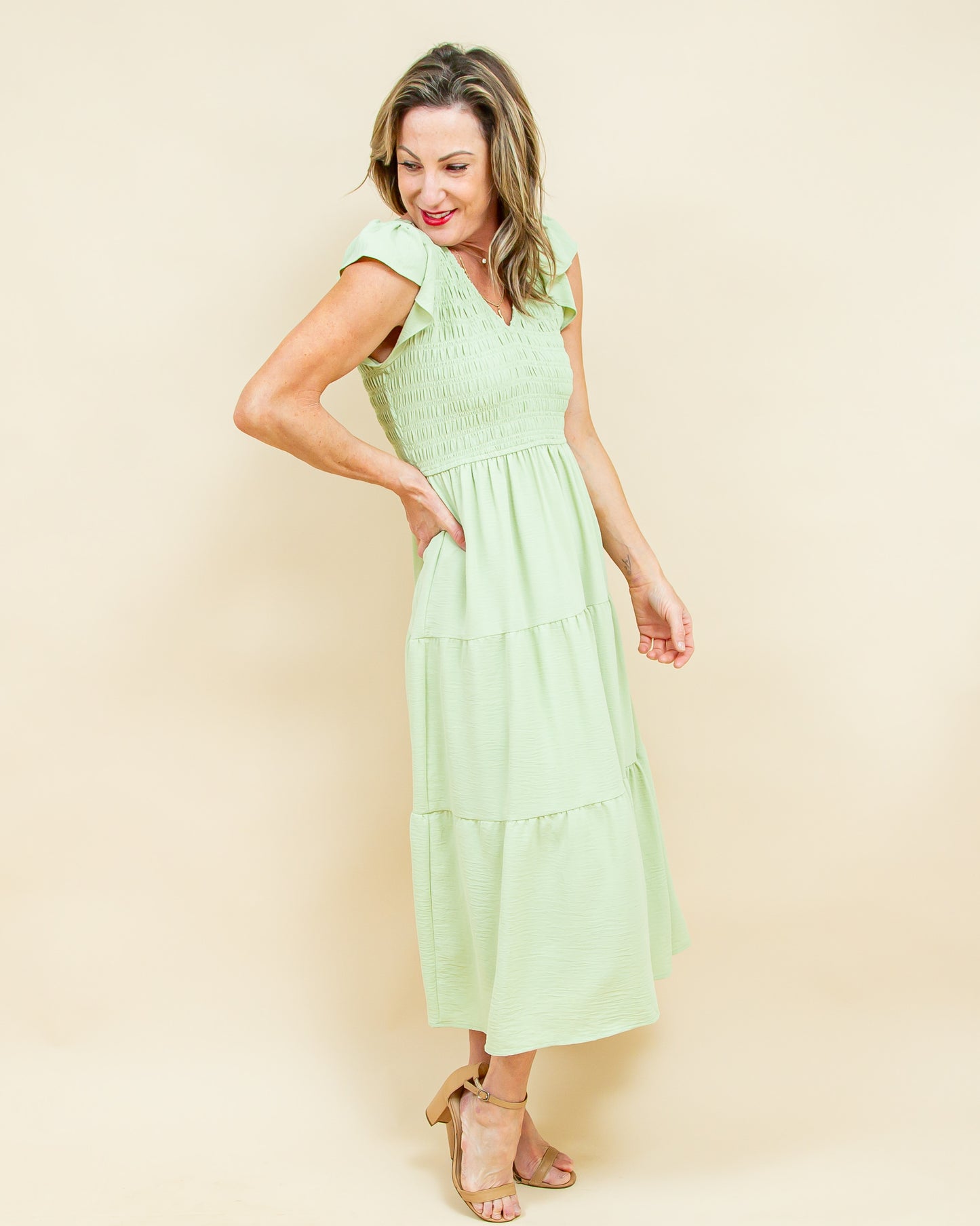 Drifting to You Dress in Sage (8769058570491)