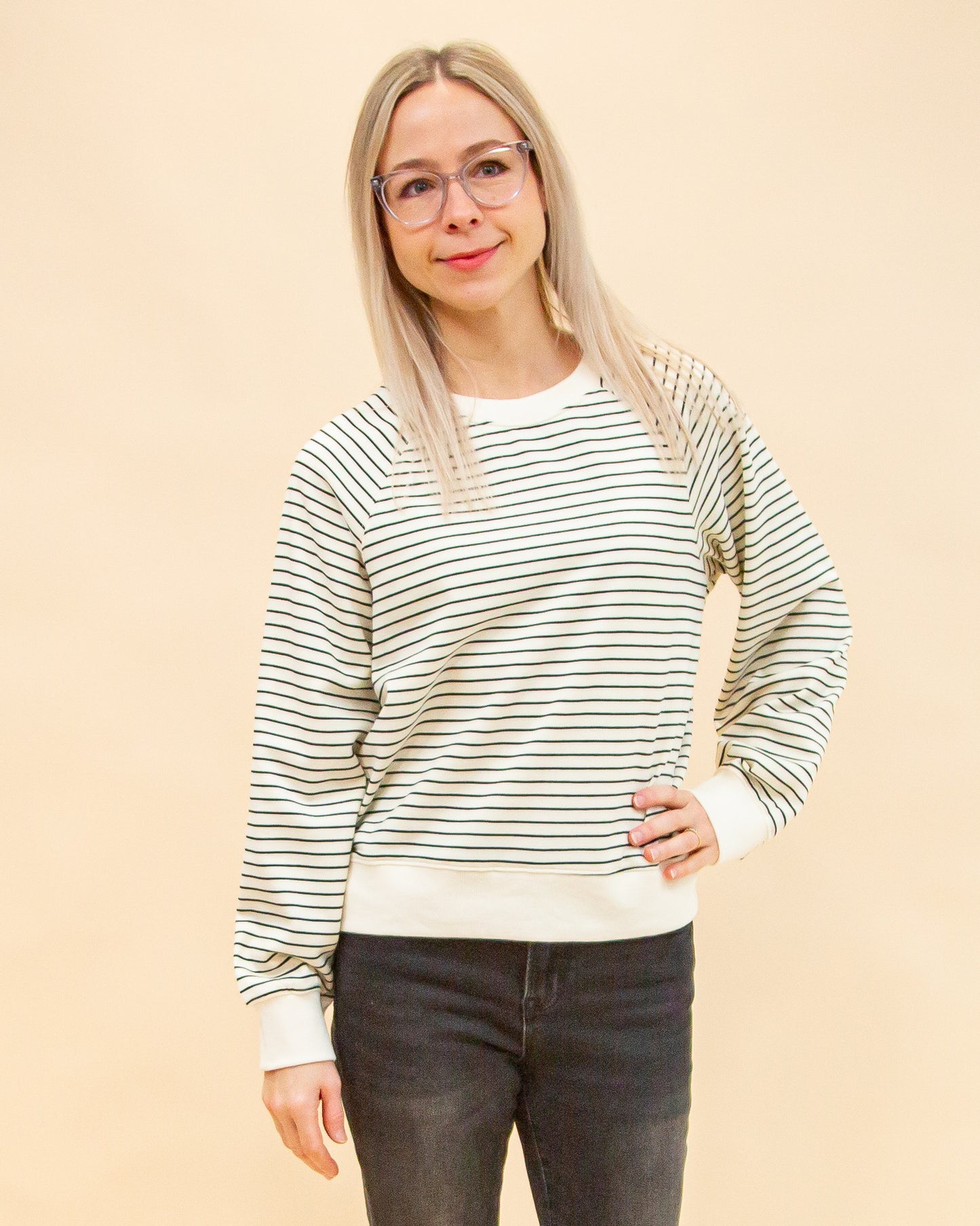 Parallel Paths Sweatshirt in Cream/Black Stripe (8912378626299)