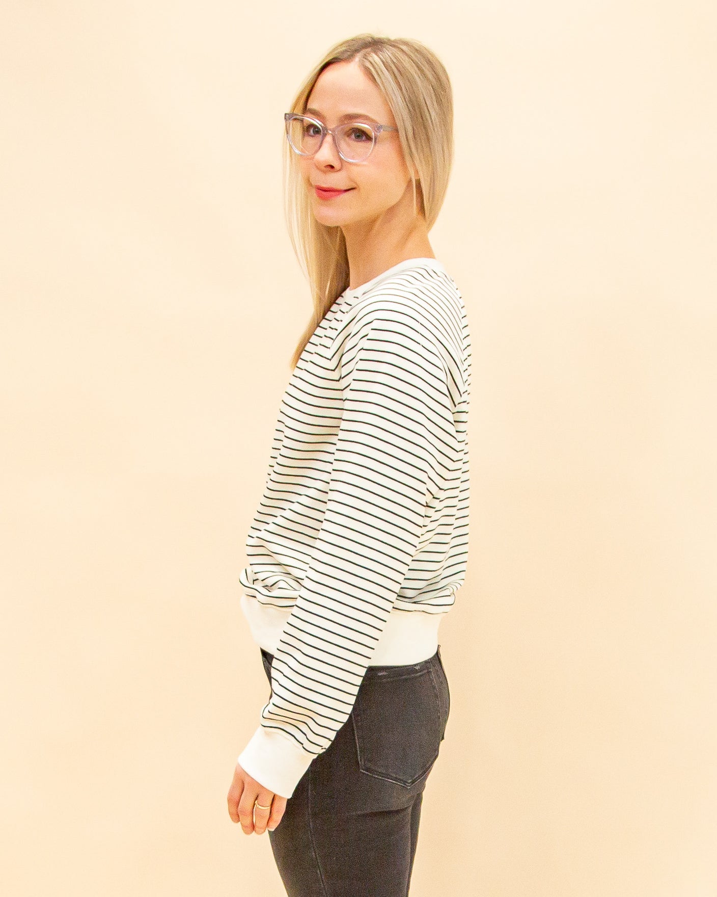 Parallel Paths Sweatshirt in Cream/Black Stripe (8912378626299)