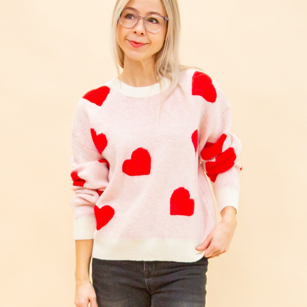 Full of Love Sweater in Cream/Red (8886352216315)