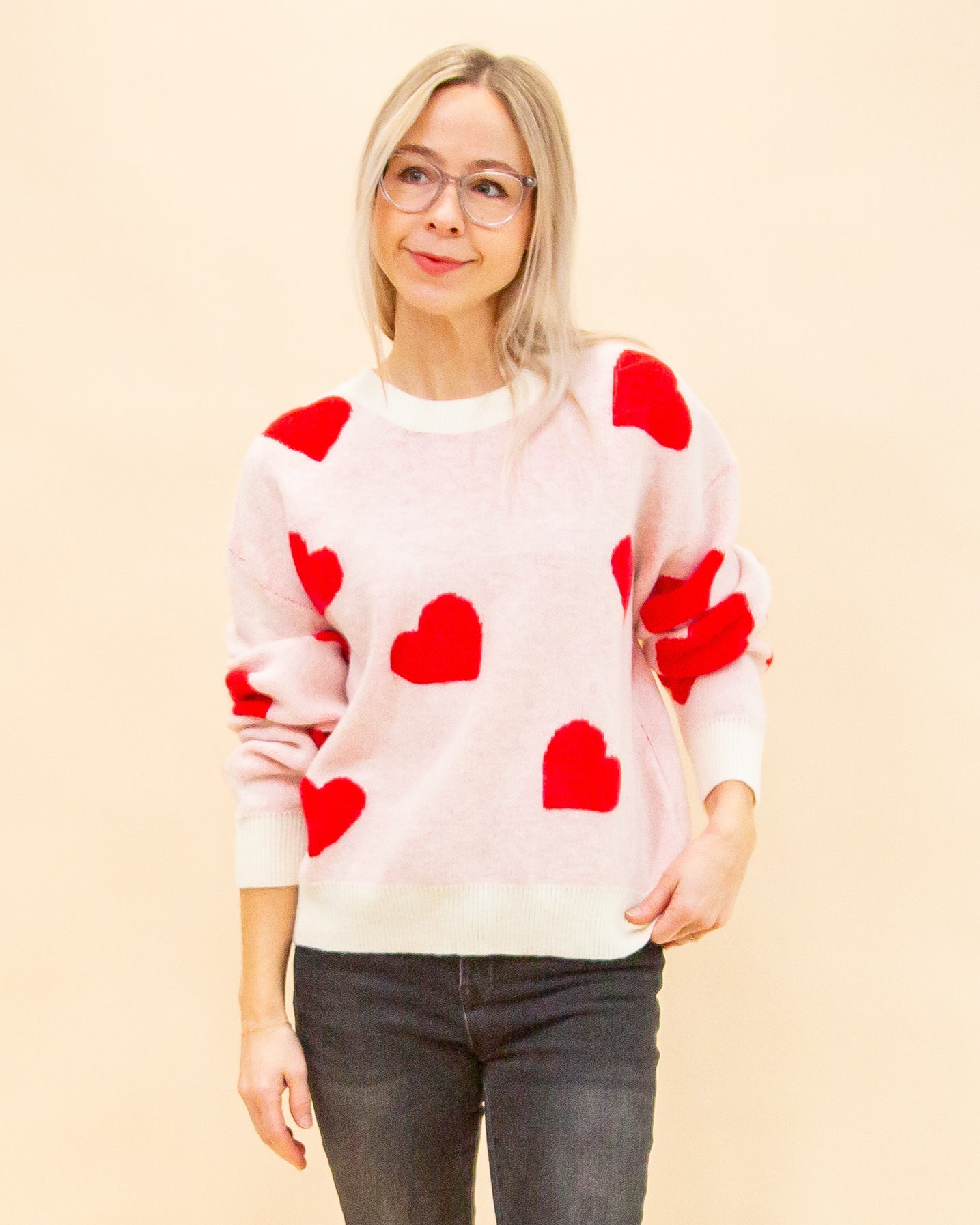 Full of Love Sweater in Cream/Red (8886352216315)