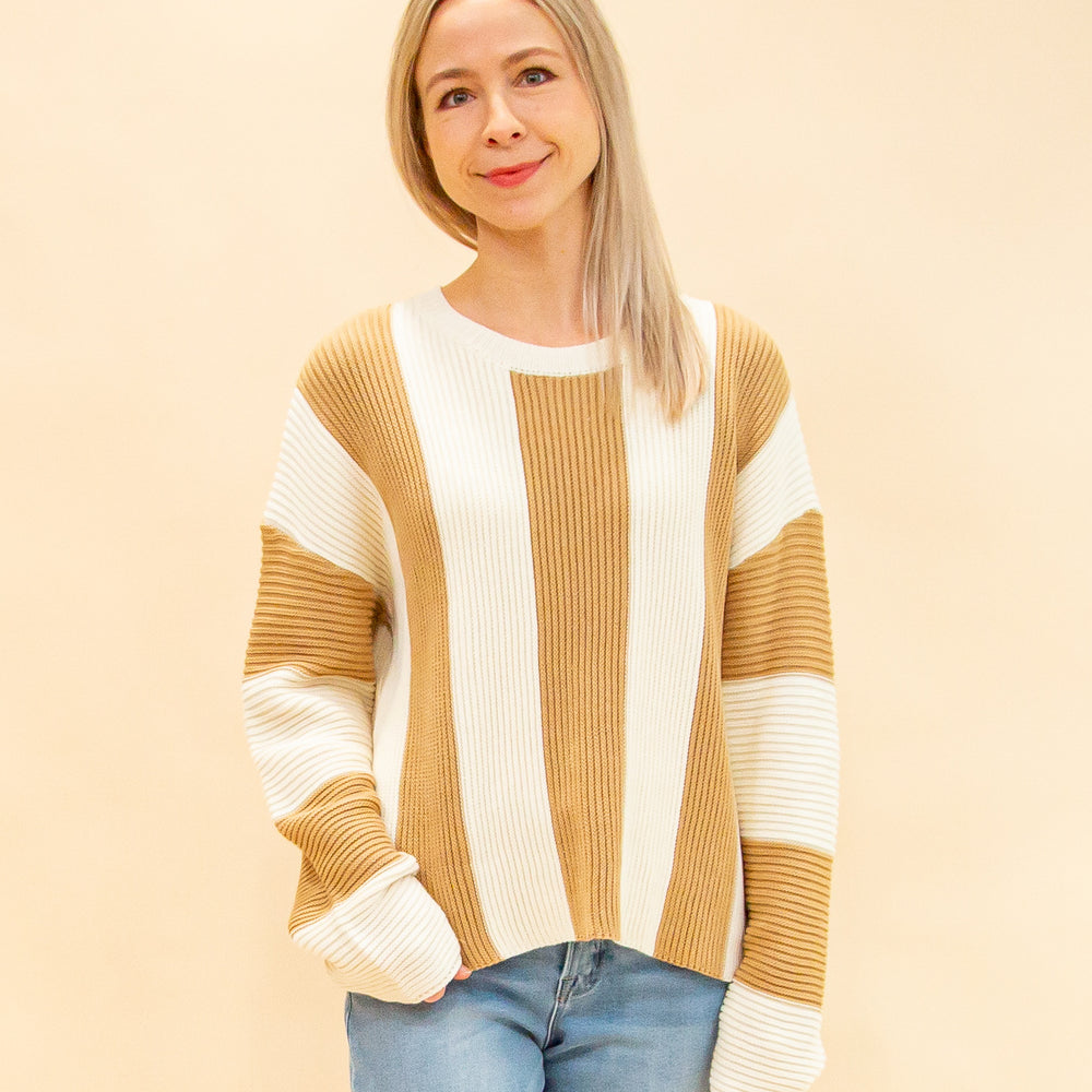 Bold Streak Sweater in Cream/Taupe Stripe (8912378659067)