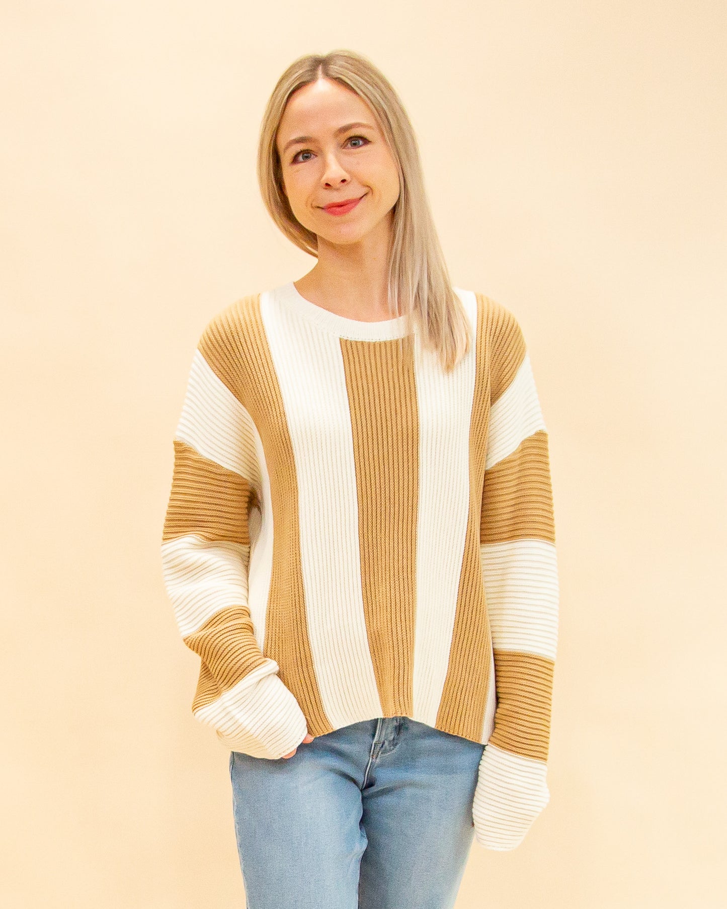 Bold Streak Sweater in Cream/Taupe Stripe (8912378659067)