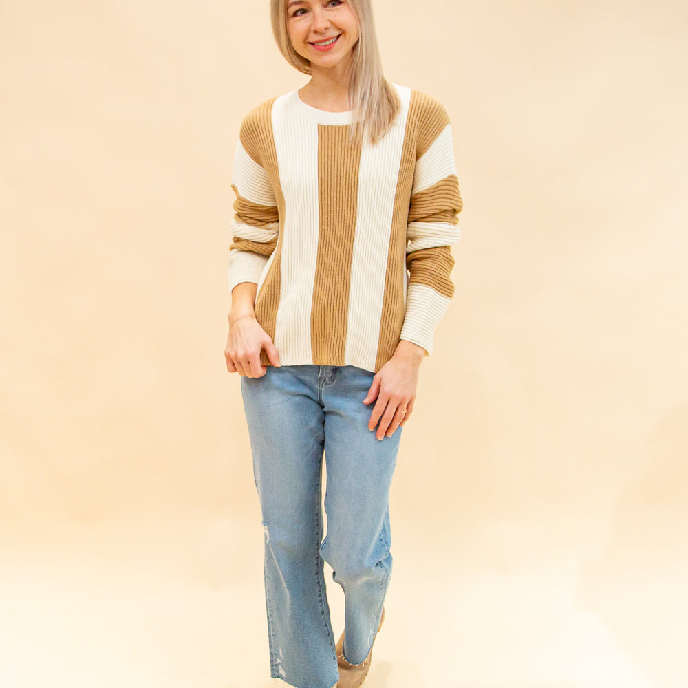 
                  
                    Bold Streak Sweater in Cream/Taupe Stripe (8912378659067)
                  
                