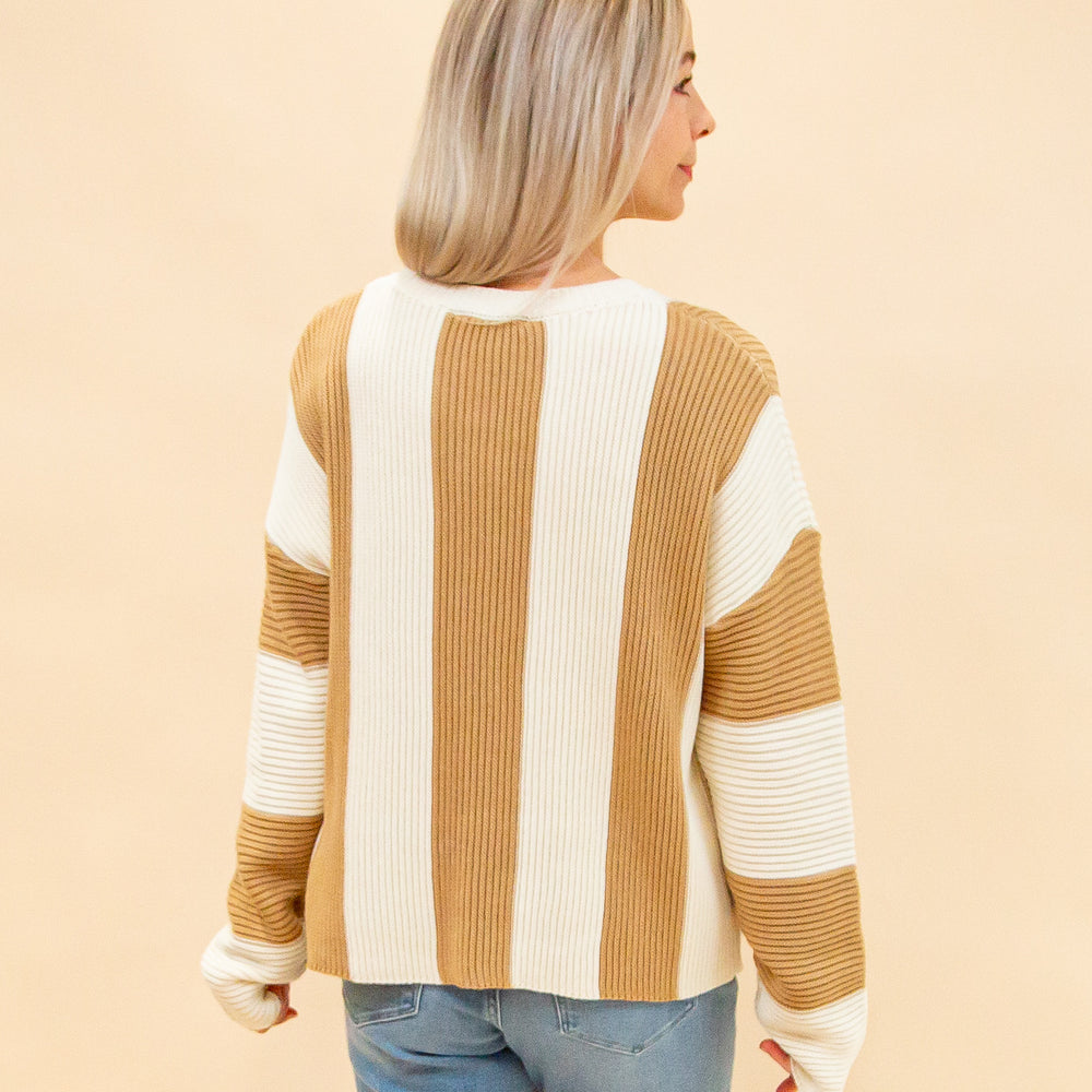 
                  
                    Bold Streak Sweater in Cream/Taupe Stripe (8912378659067)
                  
                