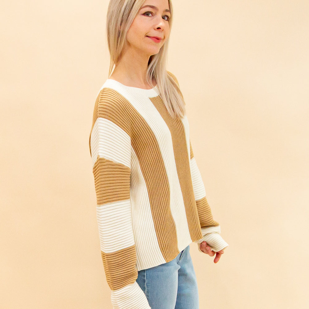 
                  
                    Bold Streak Sweater in Cream/Taupe Stripe (8912378659067)
                  
                