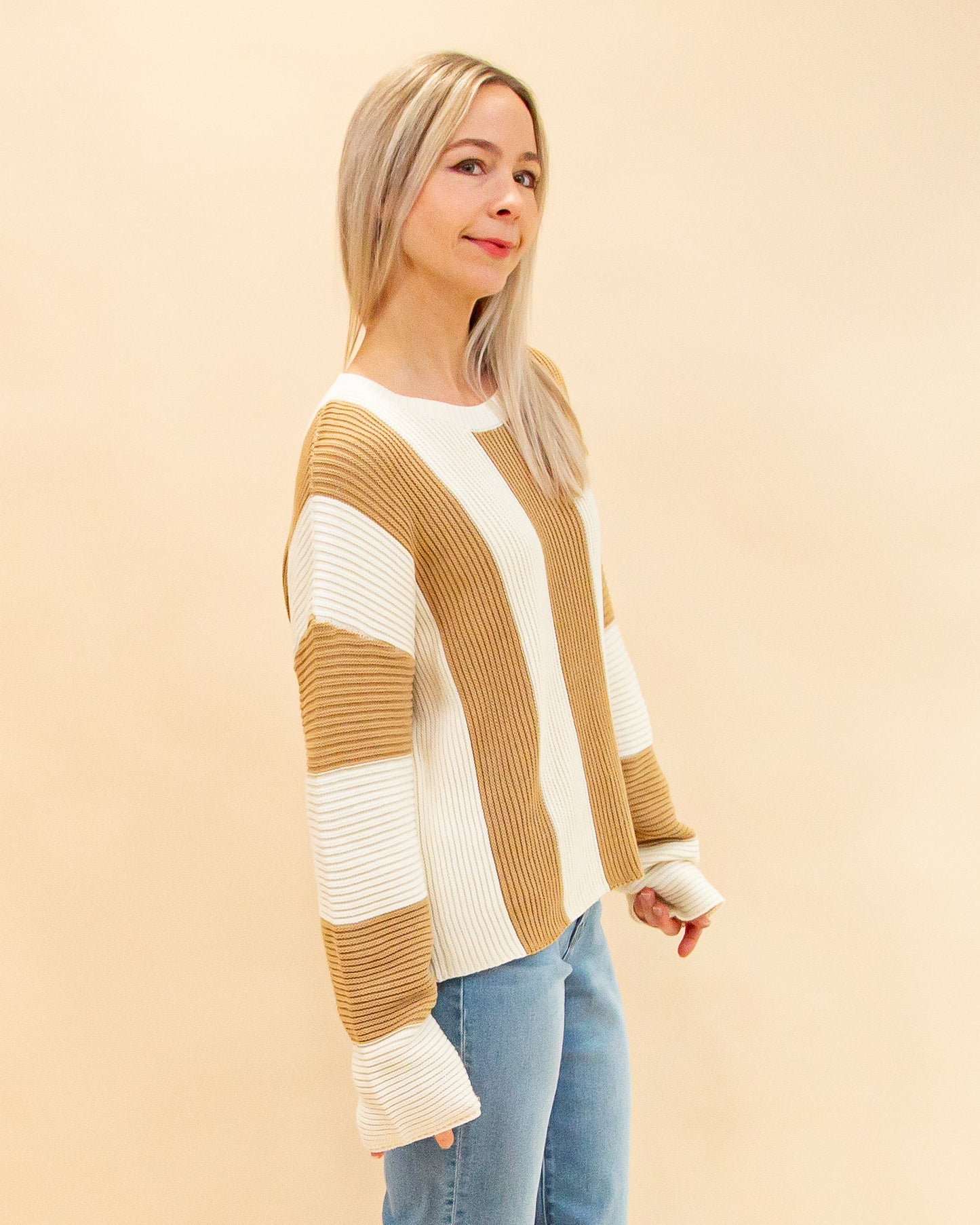 Bold Streak Sweater in Cream/Taupe Stripe (8912378659067)