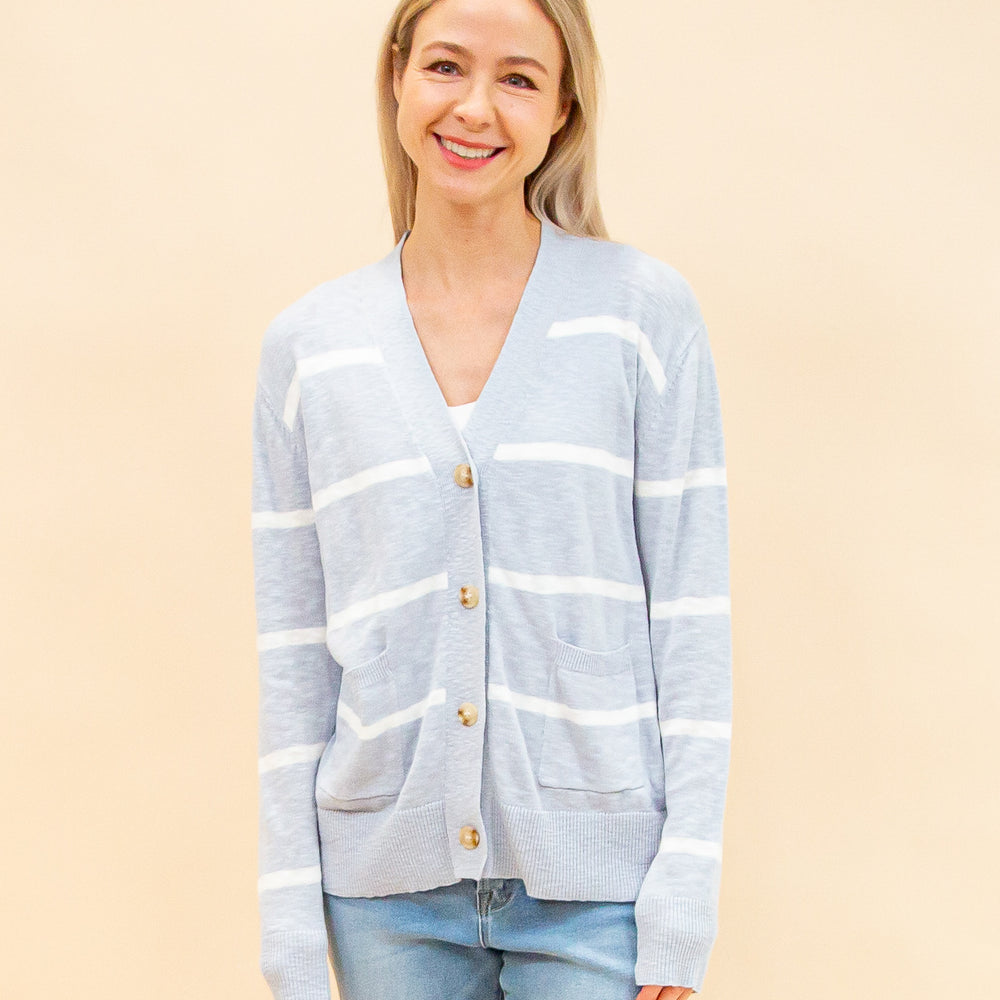 Serene Stripes Cardigan in Baby Blue (8912378396923)