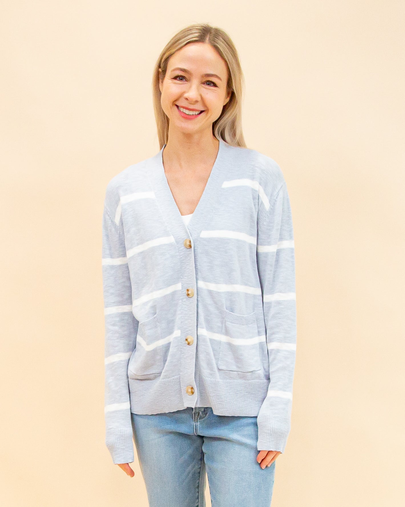 Serene Stripes Cardigan in Baby Blue (8912378396923)