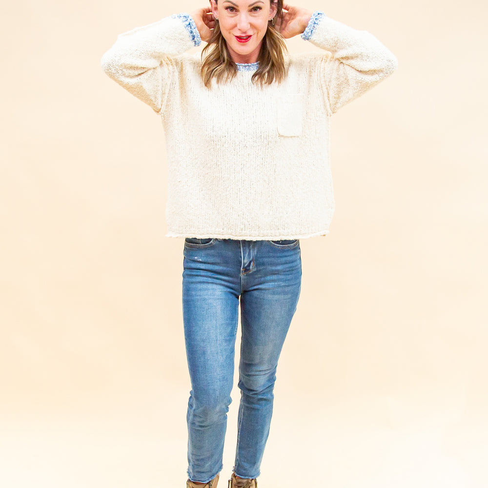 
                  
                    Comforting Feelings Sweater in Cream/Blue (8912378691835)
                  
                