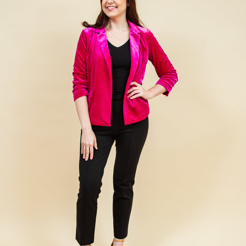 
                      
                        You're So Rare Velvet Blazer in Magenta (6888409989280)
                      
                    