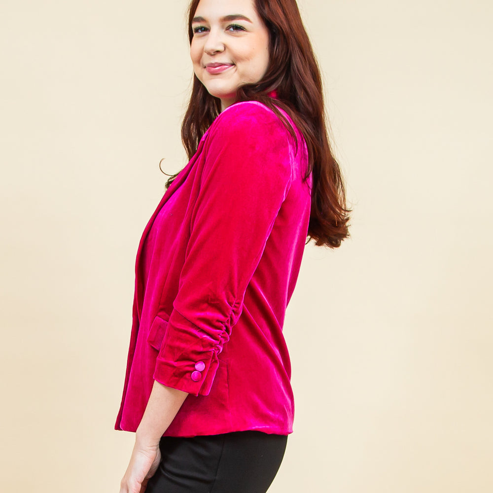 You're So Rare Velvet Blazer in Magenta (6888409989280)