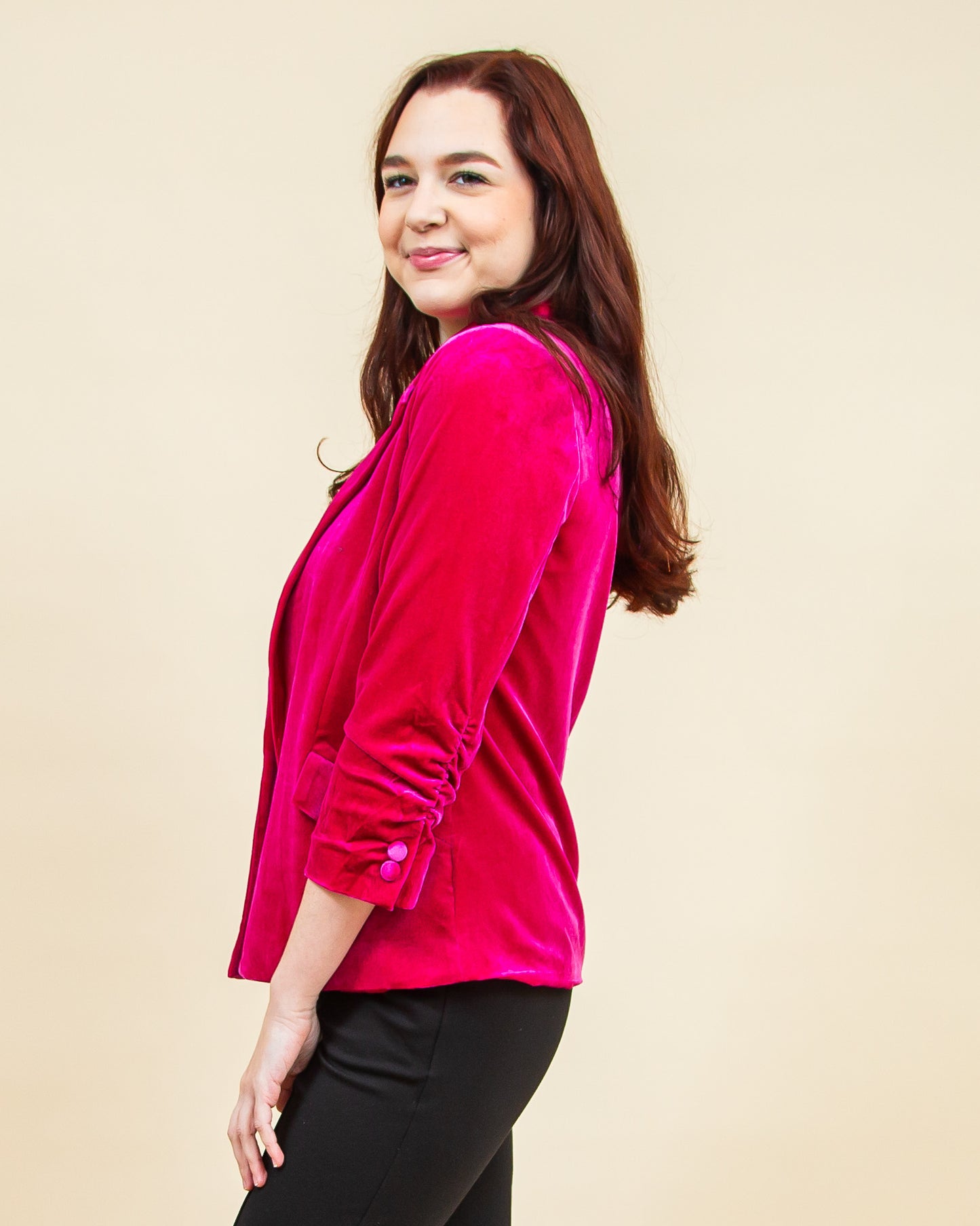 You're So Rare Velvet Blazer in Magenta (6888409989280)