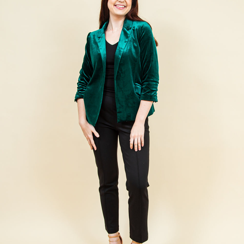 
                  
                    You're So Rare Velvet Blazer in Hunter Green (8322936242427)
                  
                