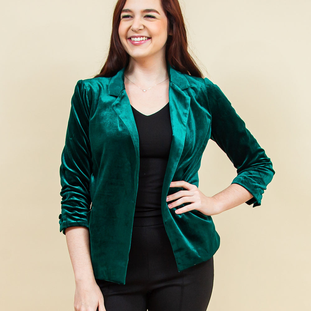 You're So Rare Velvet Blazer in Hunter Green (8322936242427)