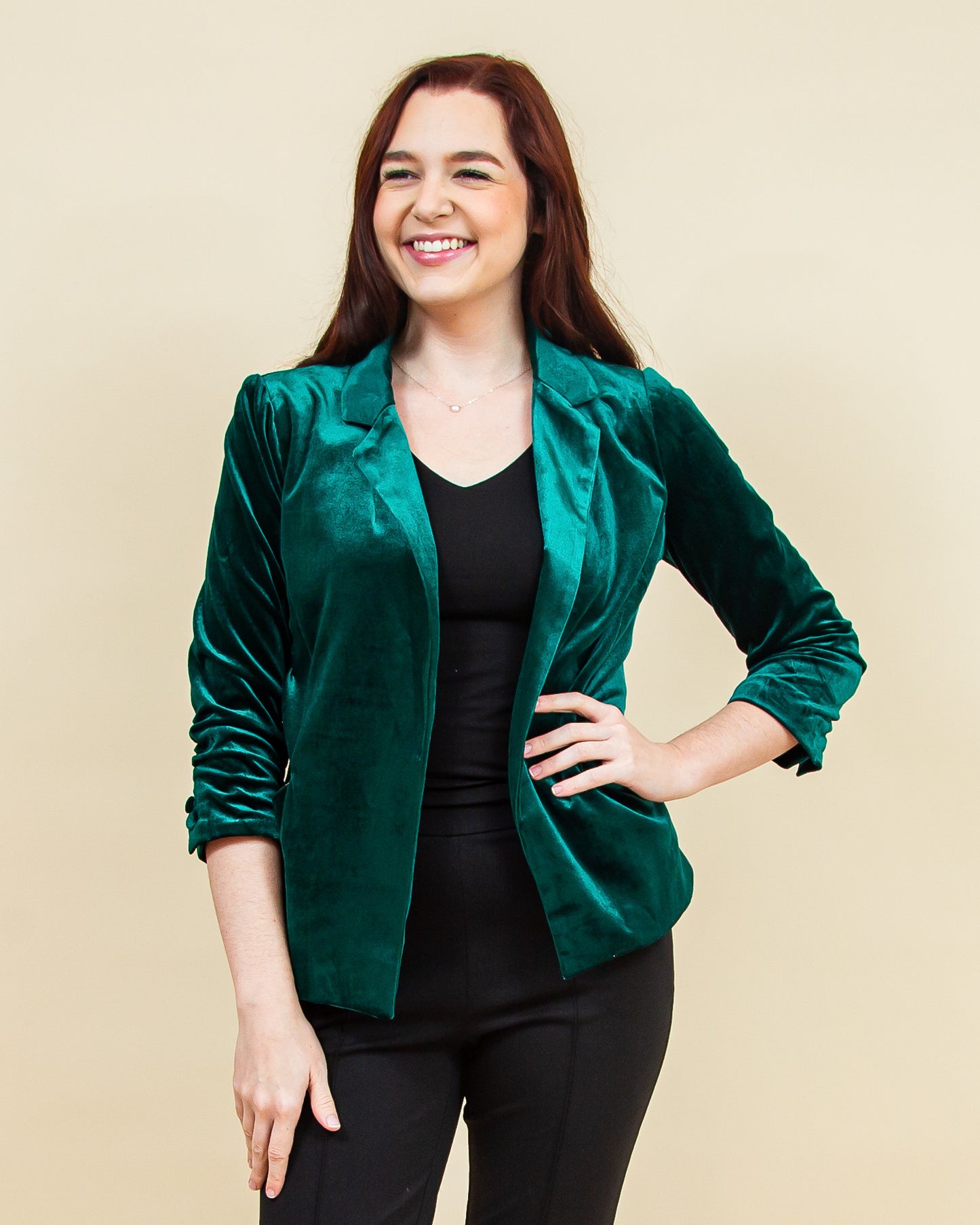 You're So Rare Velvet Blazer in Hunter Green (8322936242427)