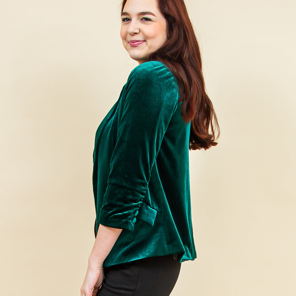 You're So Rare Velvet Blazer in Hunter Green (8322936242427)