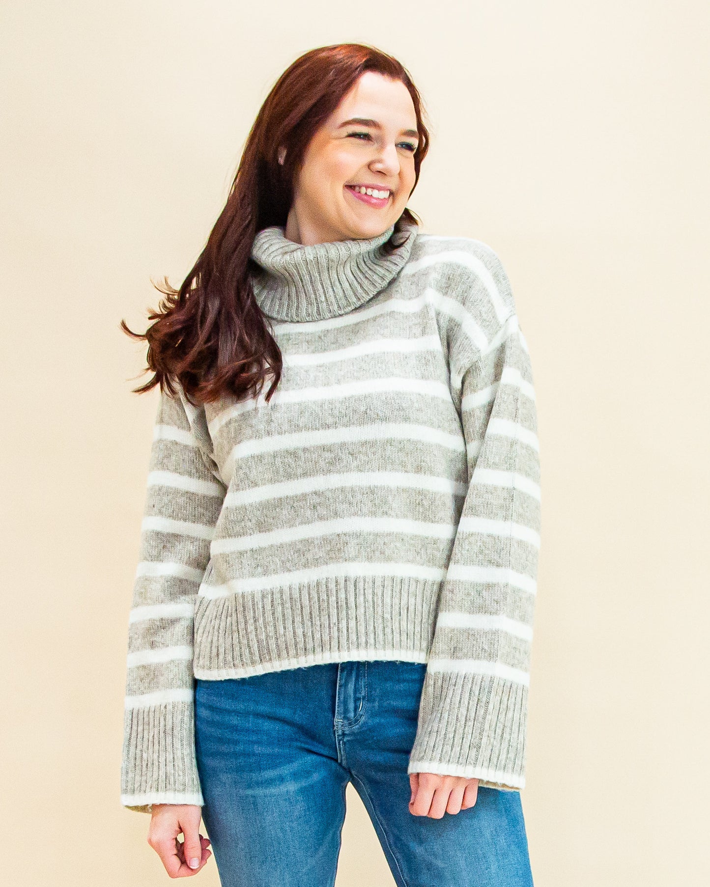 Josephine Stripe Sweater in Heather Taupe (8323557982459)