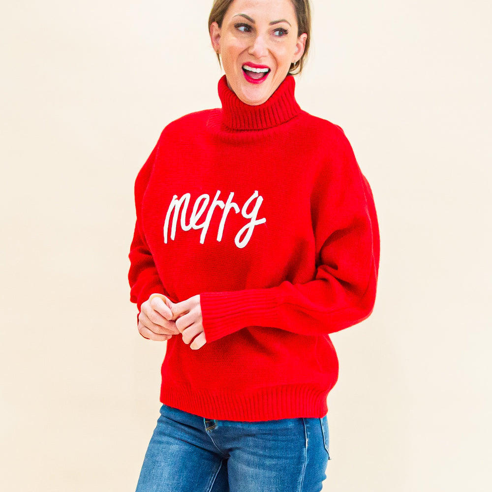 Merry Everything Sweater in Red (8157317464315)