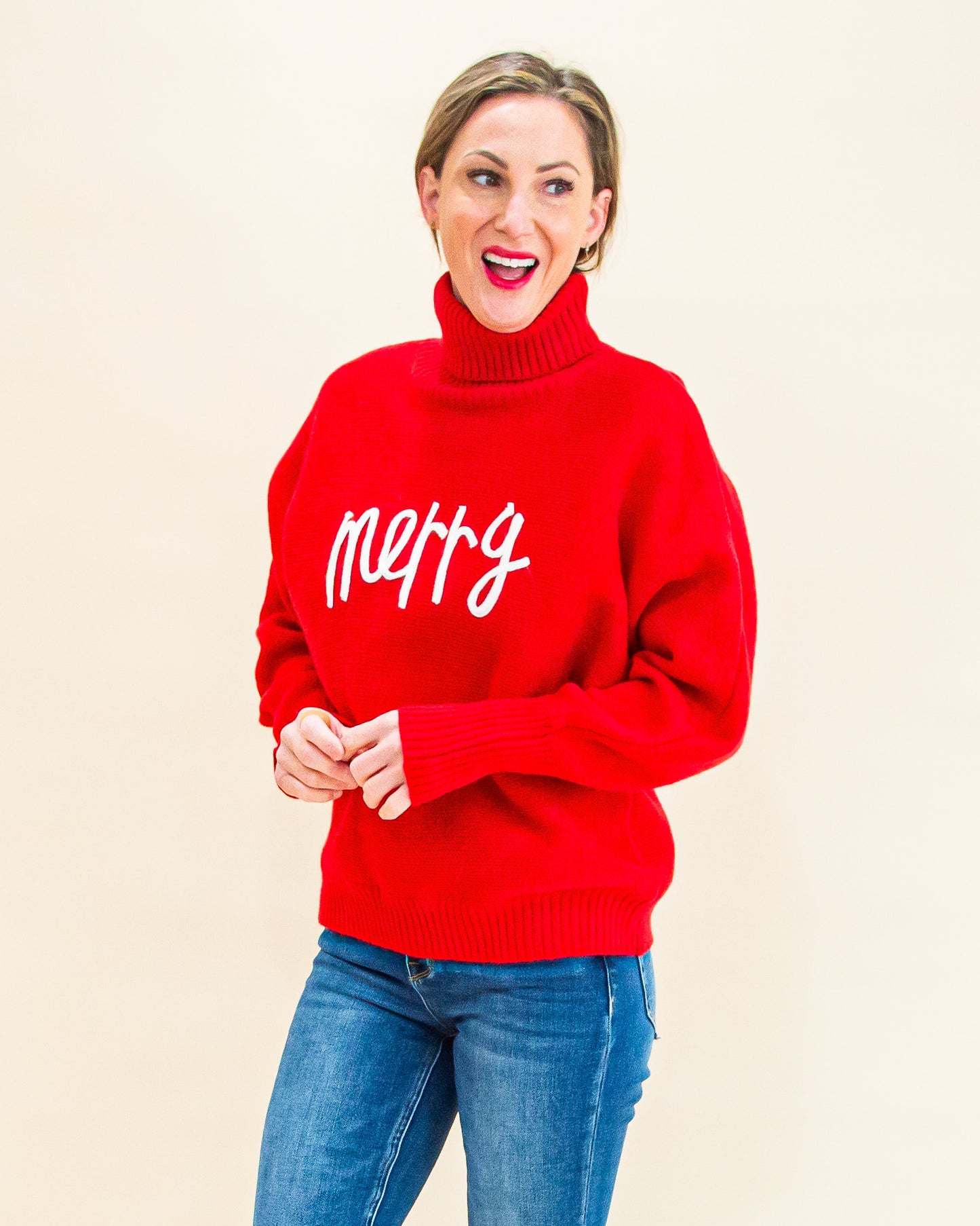 Merry Everything Sweater in Red (8157317464315)