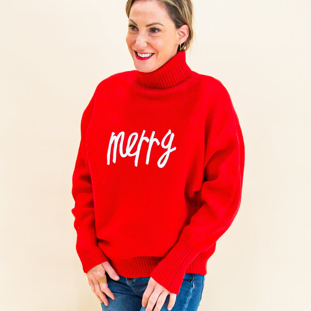 Merry Everything Sweater in Red (8157317464315)