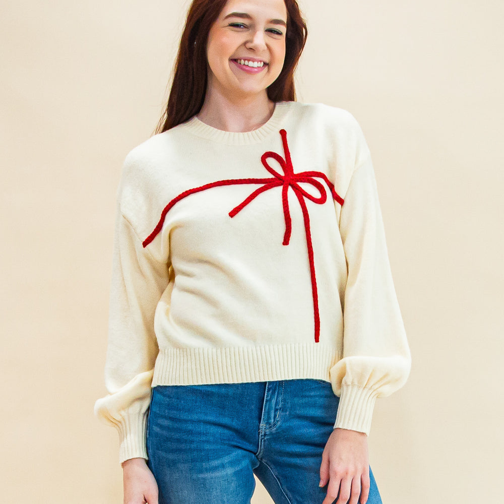 Wrapped With Love Sweater in Cream/Red (8770501509371)