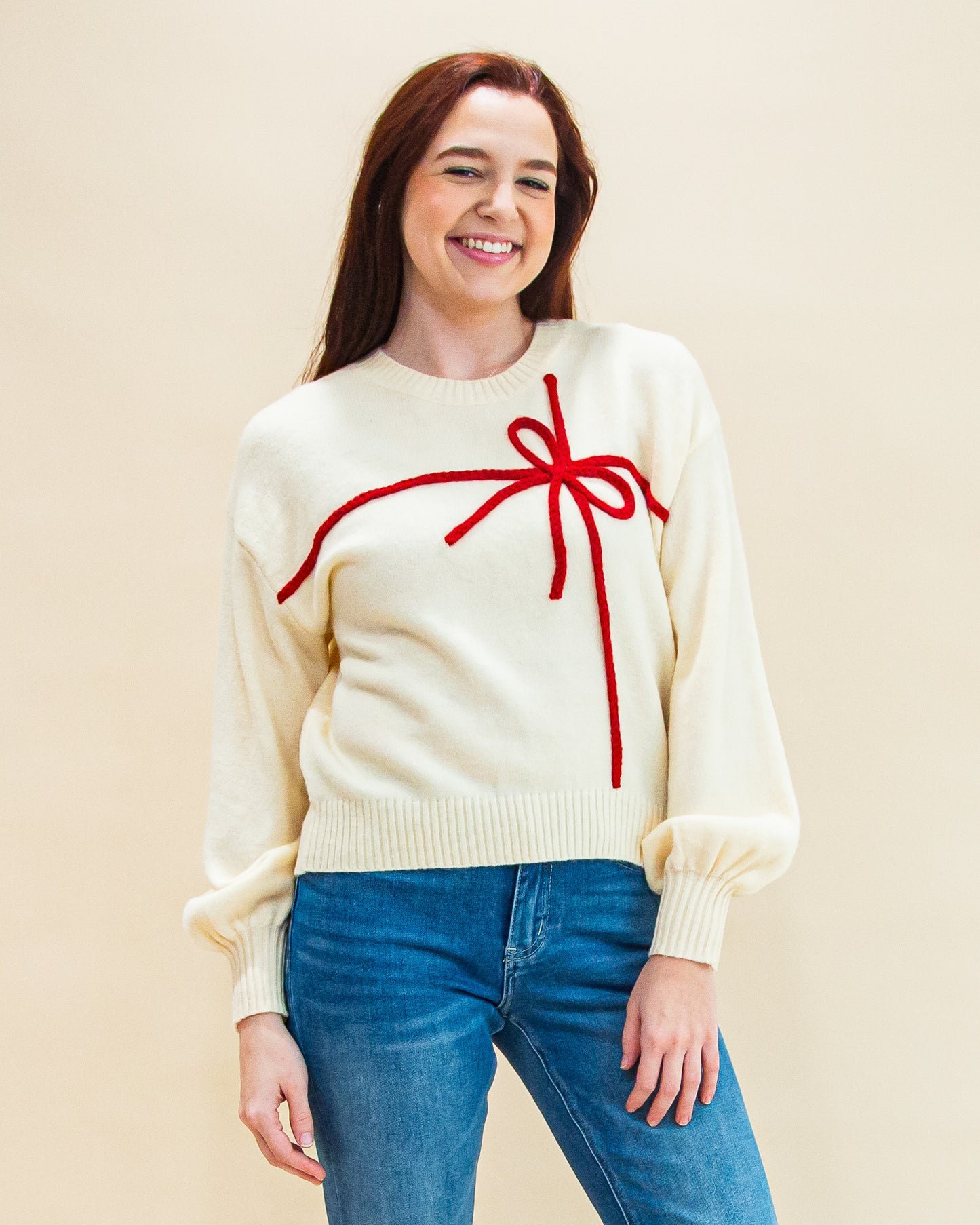 Wrapped With Love Sweater in Cream/Red (8770501509371)