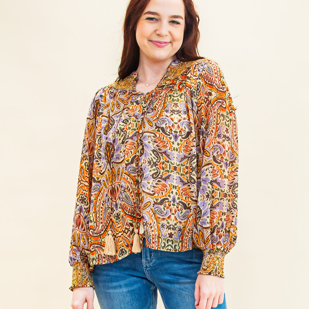 Falling Into Paisley Blouse in Taupe Multi (8770826502395)