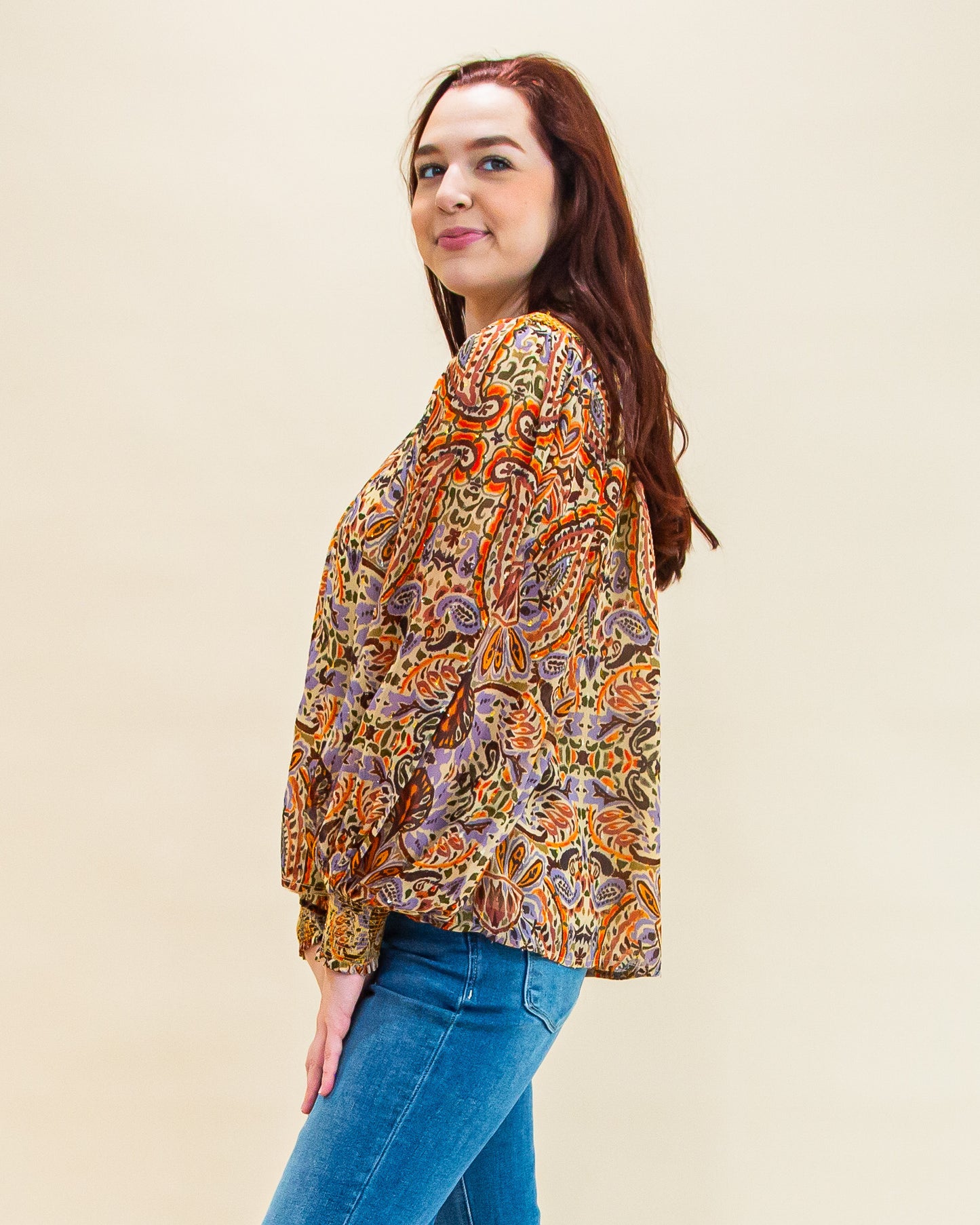 Falling Into Paisley Blouse in Taupe Multi (8770826502395)